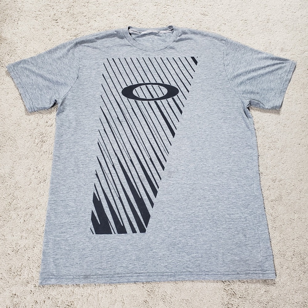 Oakley Hydrolix T Shirt Mens XL Gray Off Center Logo Athletic Casual Preppy